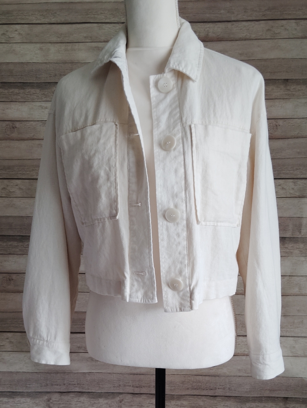 Zara Cream Button-Front Cropped Linen &Viscose Women's Jacket